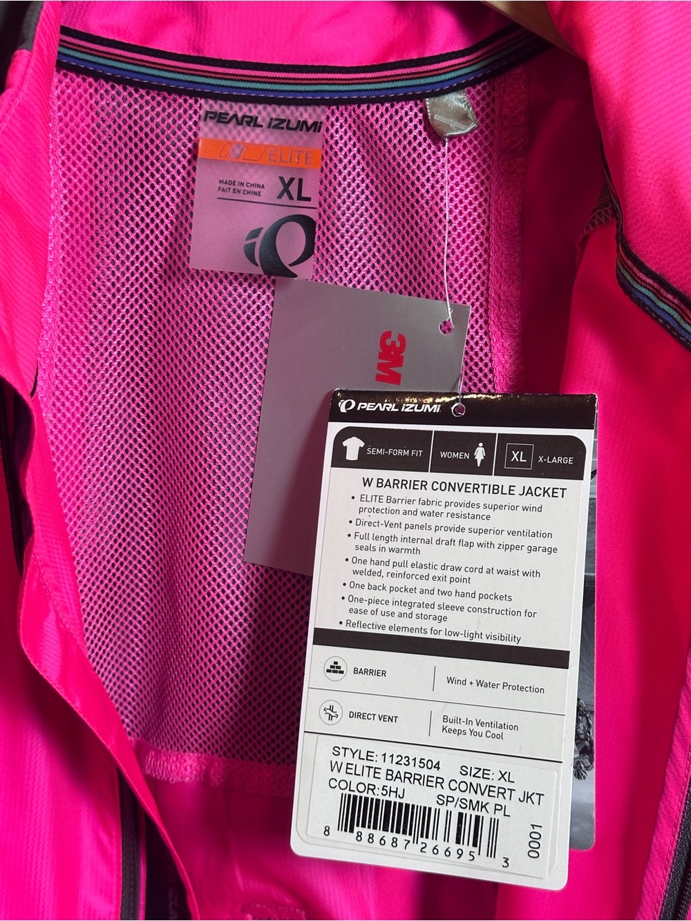 Pearl Izumi Elite Convertible Cycling Jacket Vest woman’s XL Neon Pink Wind - Picture 5 of 11